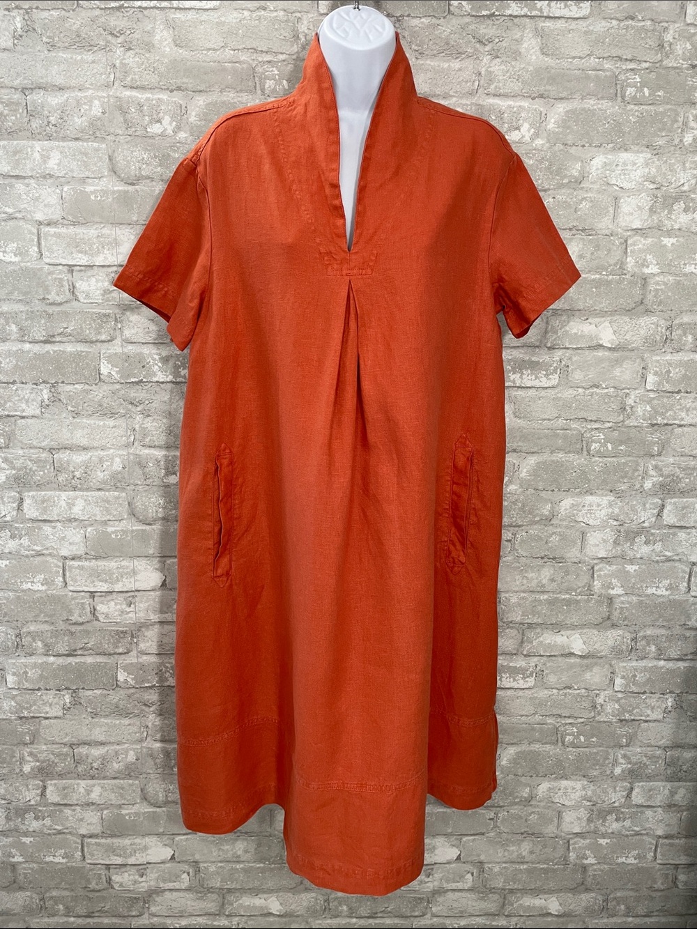 Poetry Rust Orange Linen Shift Midi Dress